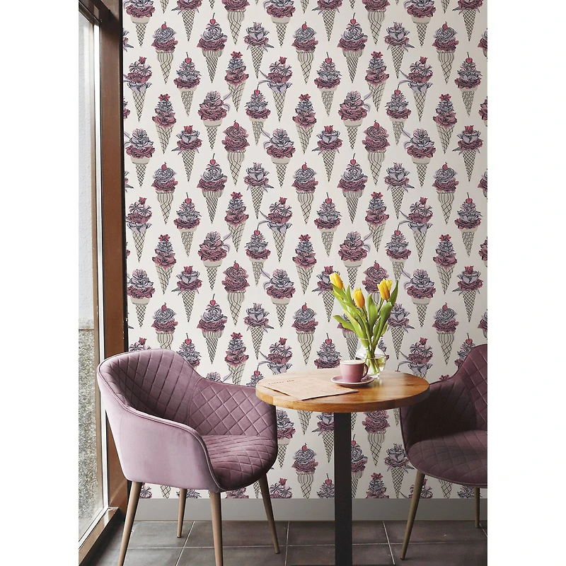 By Dylan M Pink Floral Ice Cream Peel & Stick Wallpaper