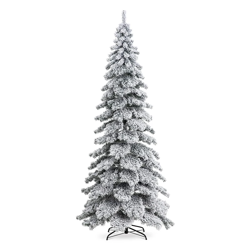 9ft. Pre-Lit Flocked Layered Spruce Artificial Christmas Tree, Warm White LED Lights
