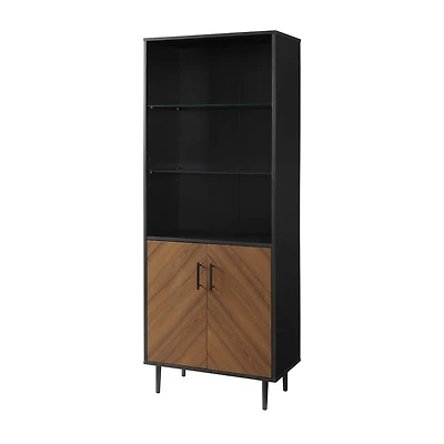 Walker Edison 68" Solid Black Hutch with Bookmatch Doors