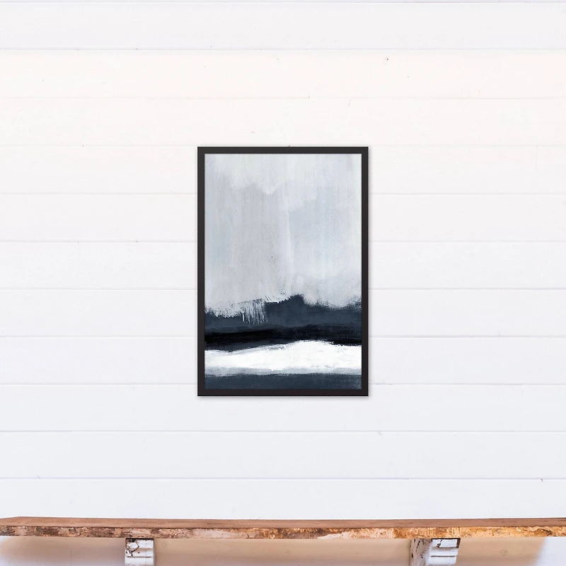 Navy and White Abstract 20" x 30" Black Framed Canvas