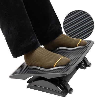 Mind Reader Foot Rest, Under Desk at Work, Ergonomic, Height Adjustable, Office, Plastic, Black
