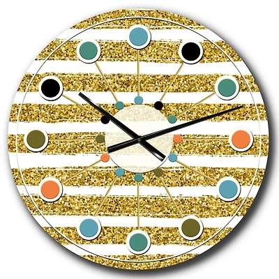 Designart 'Golden Horizontal Lines Mid-Century Modern Wall Clock