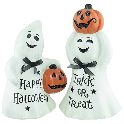 7.75" "Happy Halloween" & "Trick or Treat" Ghost Decorations Set