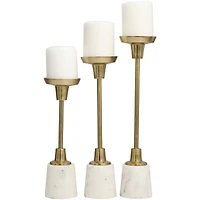 Gold Aluminum Slim Candle Holder with White Marble Base Set