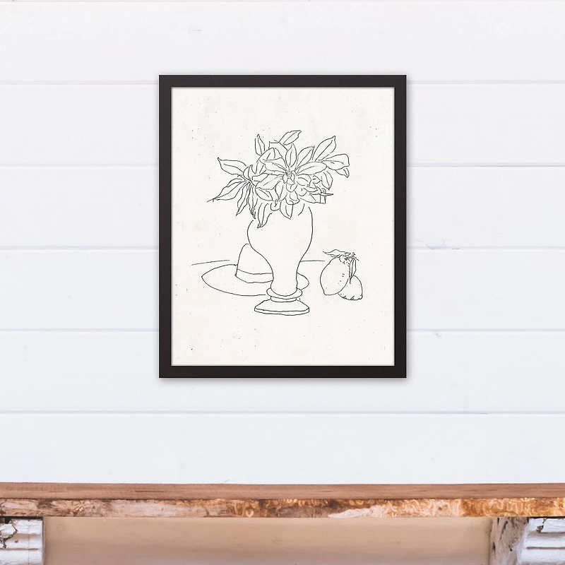 Floral Sketched Still I 16" x 20" Black Framed Canvas
