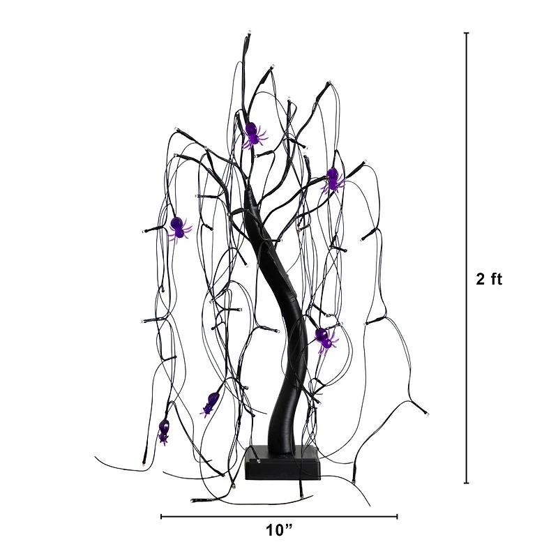 2ft. Pre-Lit Halloween Artificial Black Spooky Spider Willow Tree with 60 Orange & Purple LED Lights