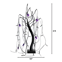 2ft. Pre-Lit Halloween Artificial Black Spooky Spider Willow Tree with 60 Orange & Purple LED Lights