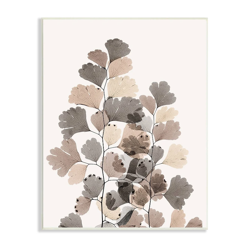 Stupell Industries Modern Ginkgo Leaf Arrangement Translucent Brown Grey Leaves Wood Wall Plaque