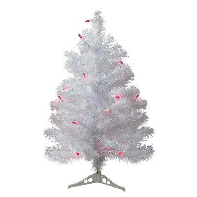 2ft. Pre-Lit White Pine Slim Artificial Christmas Tree, Pink Lights