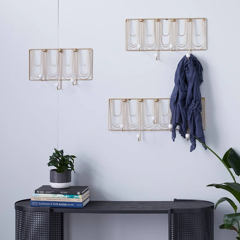 Set of 3 Gold Metal Glam Wall Hook, 16", 20", 24"