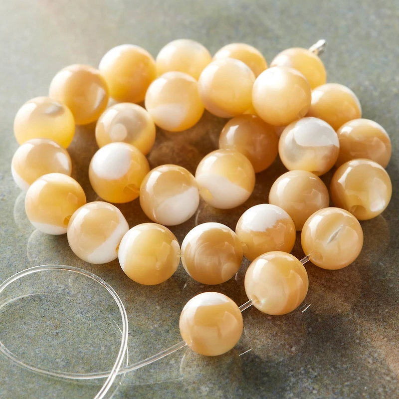 12 Pack: Natural Amber Mother of Pearl Round Beads, 6mm by Bead Landing™