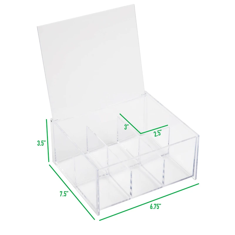Mind Reader 6-Compartment Clear Acrylic Tea Bag Storage & Organizer with Lid