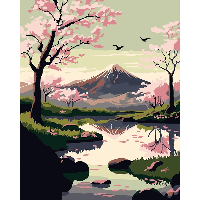 8" x 10" Mountain Cherry Blossoms Paint-by-Number Kit with Wood Display Hanger by Artist's Loft®