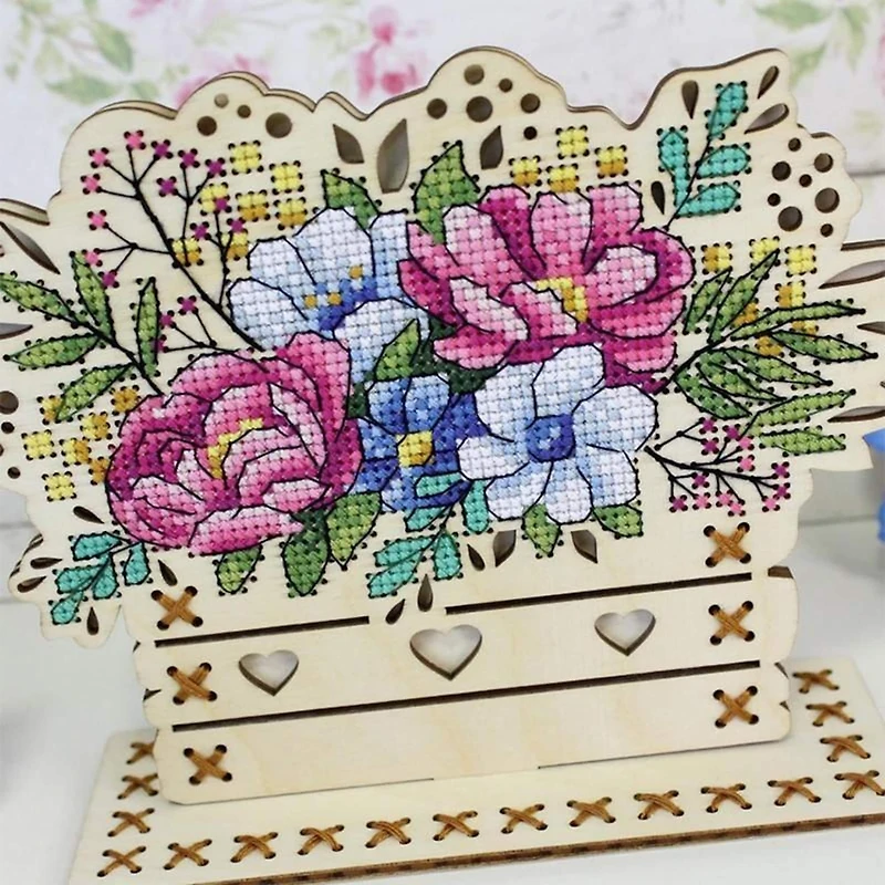 MP Studia Flowers Cross Stitch On Wood Kit