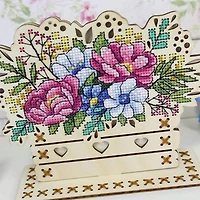 MP Studia Flowers Cross Stitch On Wood Kit