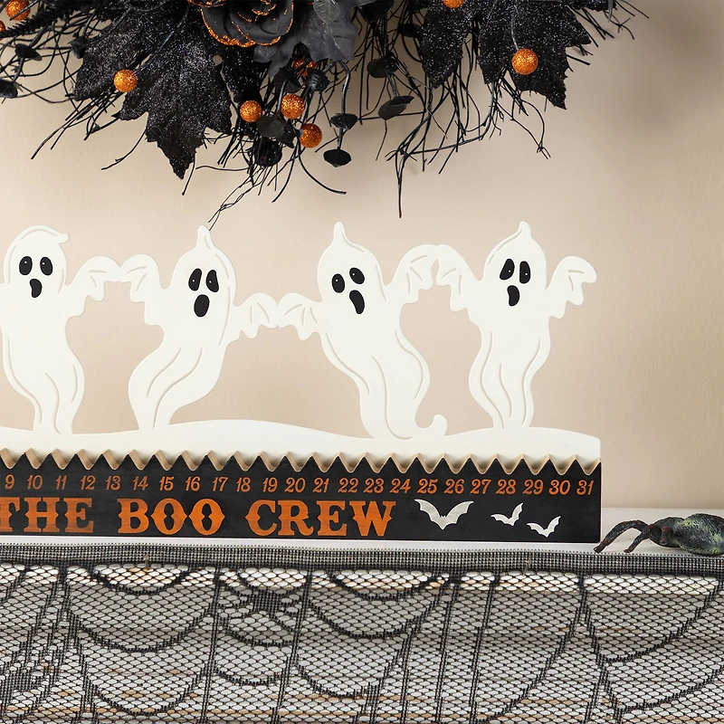 Glitzhome® 18"L Halloween Wooden & Metal White Ghost Silhouette Countdown Table Sign