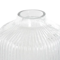 11" Clear Glass Ribbed Fluted Decorative Vase