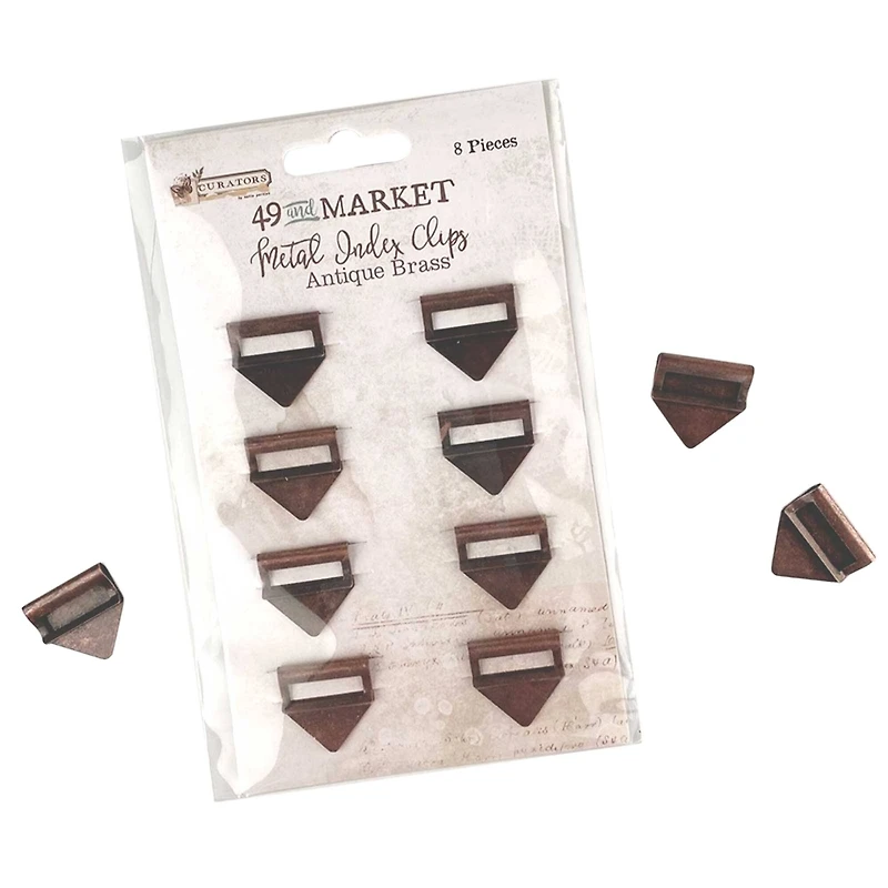 49 And Market Curators Antique Brass Metal Index Clips, 8ct.