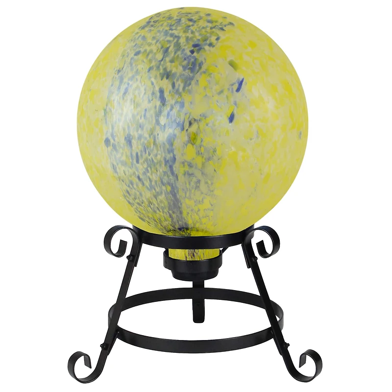 10" Yellow and Blue Reflective Speckled Glass Garden Gazing Ball