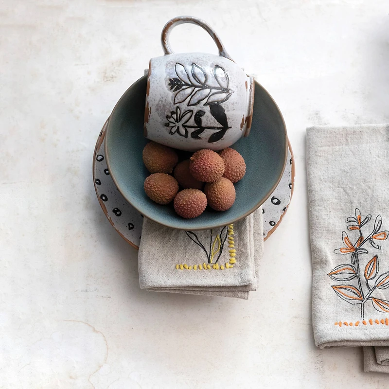 Hello Honey® Cream Floral Reactive Glaze Stoneware Mug Set