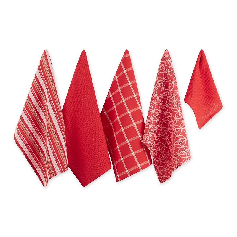 DII® Assorted Red Dishtowel & Dishcloth (Set of 5)