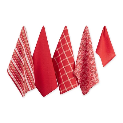 DII® Assorted Red Dishtowel & Dishcloth (Set of 5)