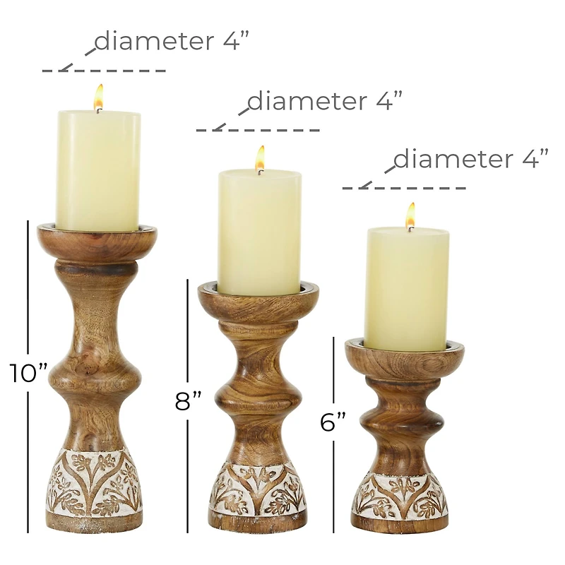 Brown Mango Wood Country Candle Holder Set
