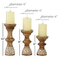 Brown Mango Wood Country Candle Holder Set