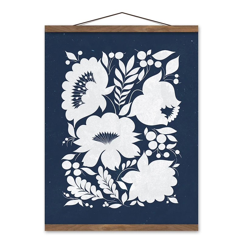 Ukrainian Floral Pattern 16" x 20" Teak Hanging Canvas