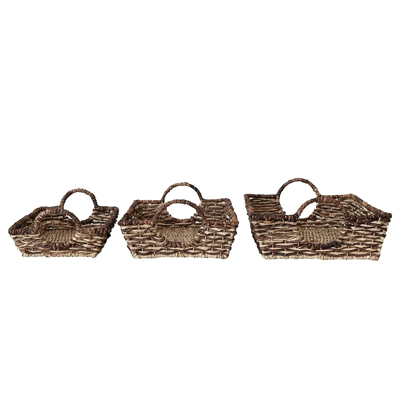 Hello Honey® Natural & Brown Hand-Woven Buri & Abaca Tray Set