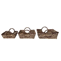 Hello Honey® Natural & Brown Hand-Woven Buri & Abaca Tray Set