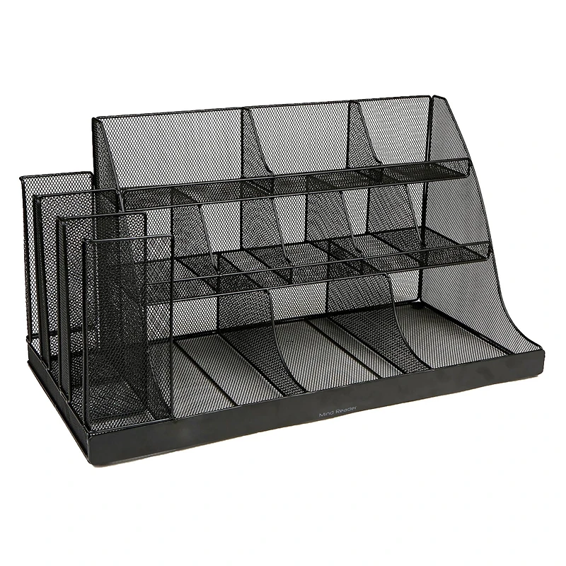Mind Reader Black 14-Compartment 3-Tier Metal Mesh Large Breakroom Condiment Organizer