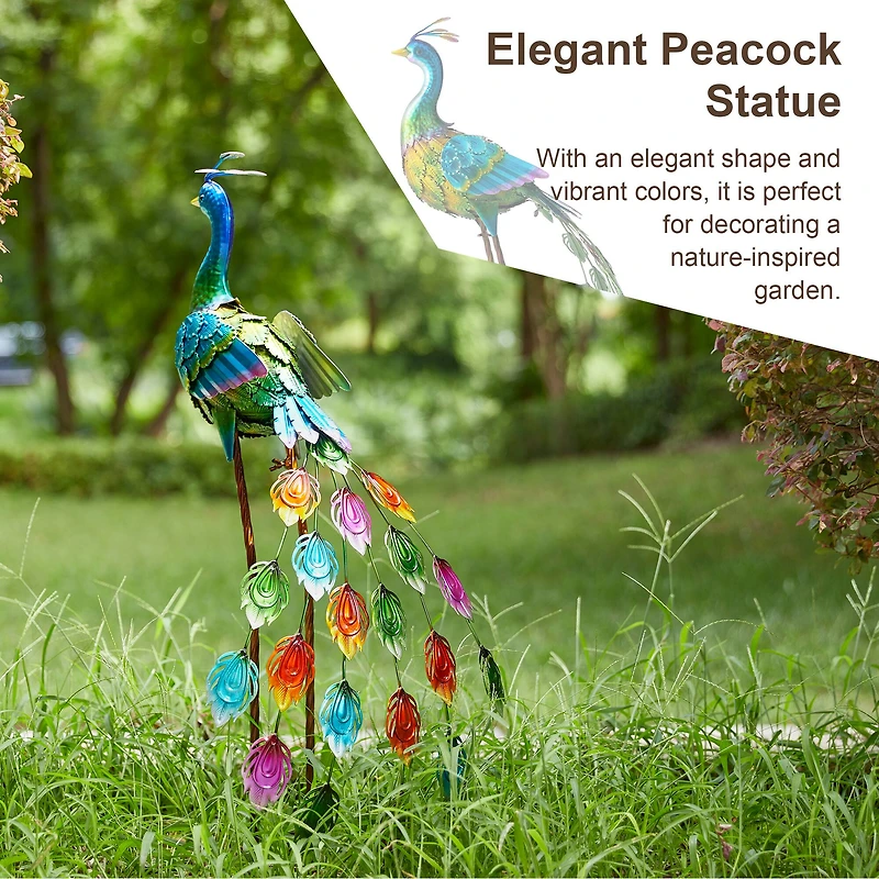 Glitzhome® 32" Metal Standing Peacock Garden Statue with Stakes