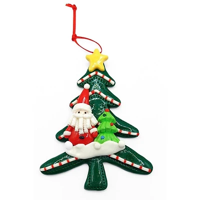 Wizardi 4" Glossy Gingerbread Tree with Santa Christmas Ornament