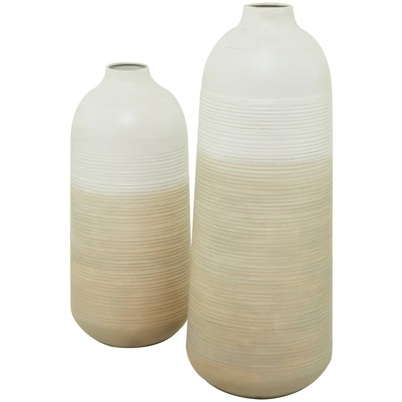 Brown Metal Vase with Embossed Ribbing Set of 2 20", 16"