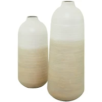 Brown Metal Vase with Embossed Ribbing Set of 2 20", 16"