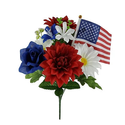 17.5" Red, White & Blue Dahlia Mix Bush with Flag by Celebrate It™