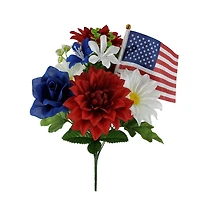 17.5" Red, White & Blue Dahlia Mix Bush with Flag by Celebrate It™