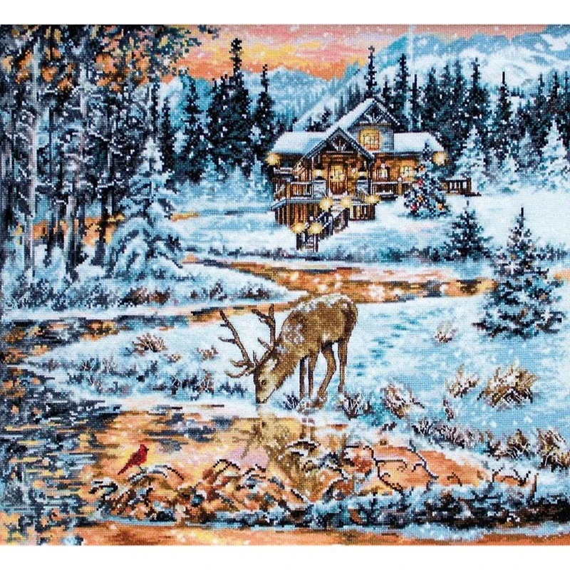 Luca-S Snowy Cabin Counted Cross Stitch Kit
