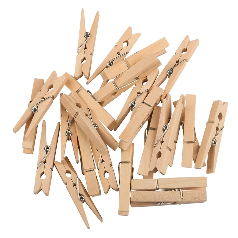 JAM Paper 2" Natural Wood Clip Clothespins, 24ct.