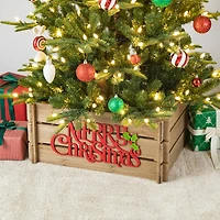 Glitzhome® Merry Christmas Wood Crate Tree Collar