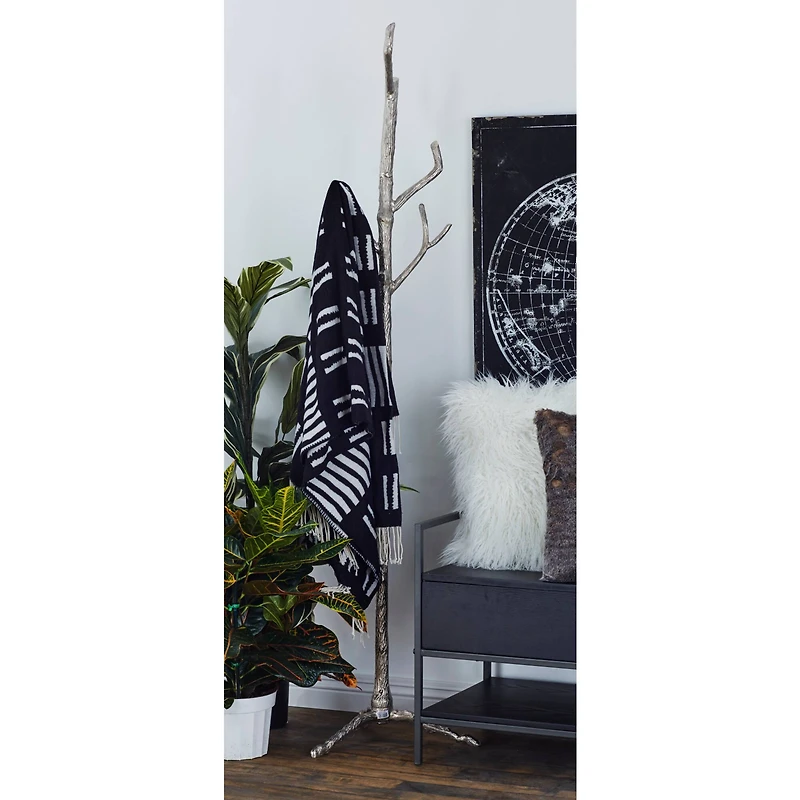 Silver Aluminum Eclectic Coat Rack, 71" x  17" x  17"