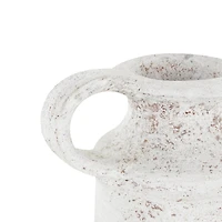 10" White Ceramic Antique Style Textured Vase with Terracotta Accents and Ring Handle