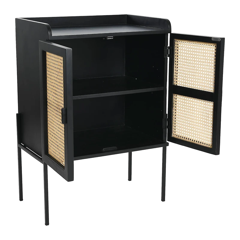 Hello Honey® 3ft. Black Bar Cabinet with Natural Woven Cane Details