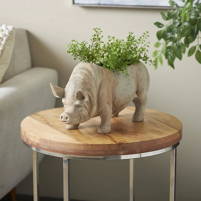 16" Distressed Light Brown Pig Planter