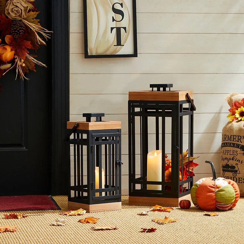 Glitzhome® Modern Square Metal & Wood Lanterns Set