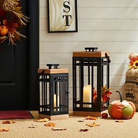 Glitzhome® Modern Square Metal & Wood Lanterns Set