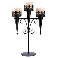 15.75" Black Medieval Triple Candle Stand