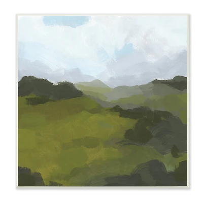 Stupell Industries Thick Green Meadow Landscape Cloudy Hazy Sky,12" x 12"