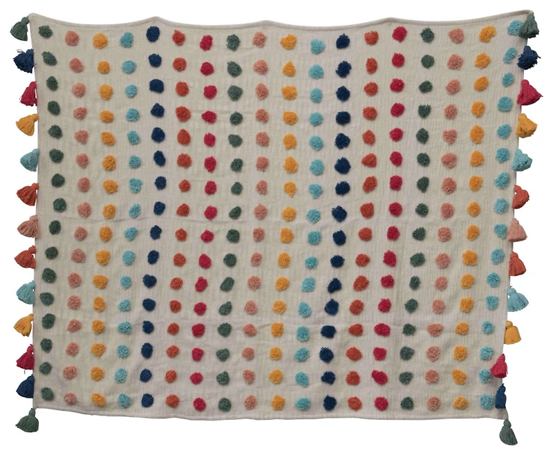 Hello Honey® Woven Cotton Throw with Tufted Dots and Tassels